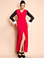  ts v-hals contrasterende kleur spleet maxi jurk