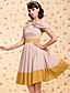  TS VINTAGE Contrast Color Shawl Collar Gathered Dress