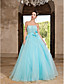  A-line Strapless Floor-length Tulle And Satin Evening Dress With Sequins