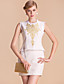  TS Gold Embroidery Round Neck Suit Style Sleeveless Sheath Dress