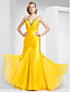  Trumpet/Mermaid V-neck Sweep Train Chiffon and Satin Evening Dress