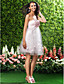  Empire Strapless Knee-length Tulle Over Satin Bridesmaid/ Wedding Party Dress