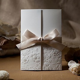  Embossed Flora Invitation with Ivory Bow (set of 50)