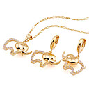 Lovely Elephant Drop Yellow Gold Zircon Ring+Pendant Set (GG1211) (Start From 3 Units)