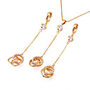 Yellow Gold Cubic Zircon Triple Ring Drop Pendant+Earring Set (SYX-0156)