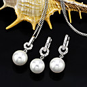Cultured Pearl Shining White Gold Plated Earring + Pendant Set