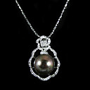 Sterling Silver Black AA FW Pearl Pendant Necklace (LQS024)