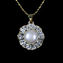 Fashionable Gold Plated White AA FW Pearl Pendant Necklace LQS036