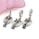 Platinum Multi-color CZ Leaves Jewelry Set - CZ Jewelry Set 80917-02 (SZY513)