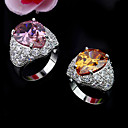 Dazzling Heart CZ Ring In Platinum-Cubic Zirconia Ring 81002-13 pink/ champagne (SZY537)