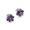 Purple Cubic Zirconia Flower Earring Stud - Sterling Silver Earring e22570 (SZY1152)