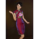mandarine manches courtes col mi-longueur de la soie cheongsam / qipao / chinese robe (hgqp086)