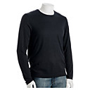 mannen zwart 100% kasjmier trui met lange mouwen rib gestreepte ronde hals. (Yrs091)