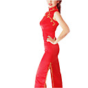 Stehkragen ärmellose bodenlangen Brokat Cheongsam / Qipao / chinesisch Kleid (hg050)