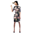 Mandarin Collar Half Sleeve Knee Length Silk Cheongsam / Qipao / Chinese Dress (HG002)