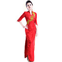 Mandarin Collar Half Sleeves Ankle-length 100% Pure Silk Cheongsam / Qipao / Chinese Dress (HGQP128)