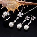 Platinum Elegant Freshwater Pearl and CZ Necklace,Earring and Ring Set-Cubic Zirconia Jewelry Set
