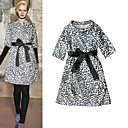 Half Sleeves Round Neckline With Belt Leopard Pattern Women's Dresses(1802BA005-0741)