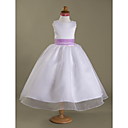 A-line Jewel Tea-length Satin And Organza Flower Girl Dress