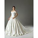 Ball Gown Off-the-shoulder Chapel Train Satin Embroidery Wedding Dress (WSM0447)