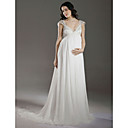 Sheath/ Column Empire V-neck Court Train Chiffon Maternity Wedding Dress