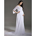 Sheath/ Column Empire V-neck Chiffon Maternity Wedding Dress With Beaded Appliques