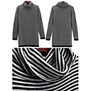 Wool Long Sleeves Cowl Neck Stripes Longline Sweater/Inspired by LINDSAY LOHAN Women's Sweaters(1001BC016-0751)