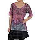 manica corta scollo V in rilievo stampato t-shirt donna (4201bc006-0813)