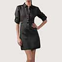 Adjustable Sleeves Fold-over Collar Elastic Belted Dress / Women's Dresses (FF-1802BD012-0497)
