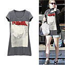 style idole de la mode en coton / 100% / paillettes imprimé manches courtes forme palangre lâche avec écharpe t-shirt / Tee-shirts (FF-8502bd008-0857)