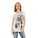 100% cotone stampato in rilievo maniche corte scollo tondo t-shirt / t-shirt donna (ff-8502be004-0736)
