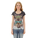 coton / larme noir couronne effet perlé t-shirt imprimé / femmes t-shirts (ff-8502be002-0813)