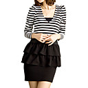 Stripes Frills Long Sleeves V Neckline Dress / Women's Dresses (FF-1801BD160-0857)