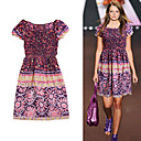 estilo de pista / seda / coloridos impresos ronda vestido de manga corta cuello / vestidos de mujer (ff-1802be025-0736)