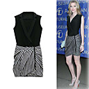 FASHION IDOLS Style / Diagonal Zippers Stripes Sleeves Shawl Collar Dress / Women's Dresses (FF-1801BE020-0736)