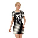 estilo Escada / 100% algodón / mangas lentejuelas patrones panda rayas cortas escote redondo dresss / vestidos de mujer (ff-1801be006-0736)