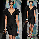 RUNWAY Style / Gathered Flattered Flower Short Sleeves Overlapped V Neckline Dress / Women's Dresses (FF-1802BE019-0811)