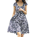 algodón / blanco y negro patrones de punto cuello redondo mangas cortas con el vestido de la correa jersery / vestidos de mujer (ff-1801bg005-0736)
