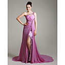 Chiffon Column One Shoulder Evening Dress with Removable Train inspired by Afef Jnifen at Venice Film Festival