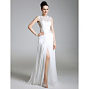 Sheath/Column Jewel Sweep/Brush Train Lace And Chiffon Evening Dress inspired by Eva La Rue at Golden Globe