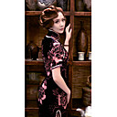 Mantel / Spalte Stehkragen kurzen knielangen Seidensamt / Seide Habotai cheongsam / Qipao / chinesisches Kleid (hgqp329)