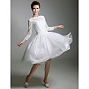 A-line Bateau Knee-length Satin Wedding Dress