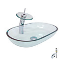 Sieg ovale Glas klar Schiff Spülbecken mit Wasserhahn Wasserfall, Einbauring und Wasserablauf (0917-vt4050)