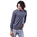 PURE CASHMERE / Blue Stripes Long Sleeves Round Neckline / Men's Cashmere Sweaters (FF-C-BI0736831)