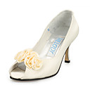 Satin Upper Mid Heel Peep-toes With Satin Flower Wedding Bridal Shoes