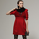 front woede stoffen superieure schouder half mouwen ronde hals jurk / dames jurken (rood) (ff-a-bk1200013)