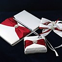 Pure Elegant Wedding Guest Book and Pen Set in Satin With Decorative Bows