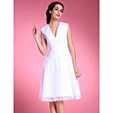 A-line V-neck Knee-length Lace Satin Mother of the Bride Dress