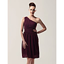 Sheath/ Column One Shoulder Knee-length Chiffon Over Elastic Satin Bridesmaid Dress