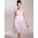 Empire Strapless Knee-length Tulle Over Satin Bridesmaid/ Wedding Party Dress